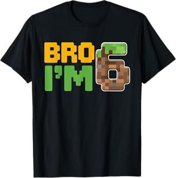 Boys Kids 6th Birthday Boy Bro I’m 6 Year Old Gamer Pixel T-Shirt