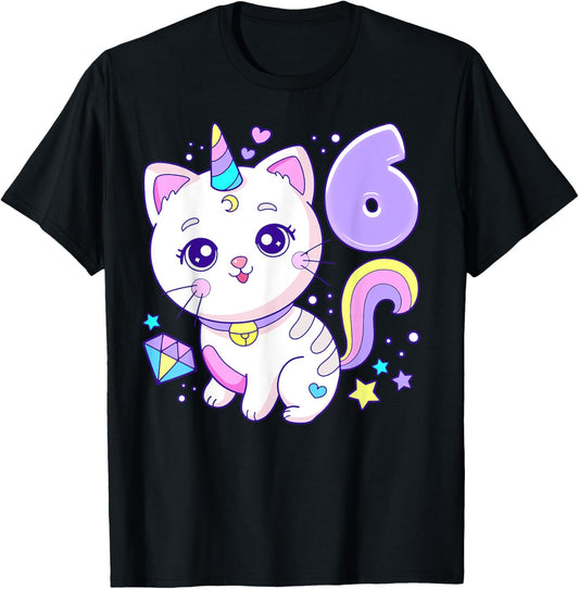 Birthday girl 6 years old, cat, unicorn, 6th birthday T-Shirt