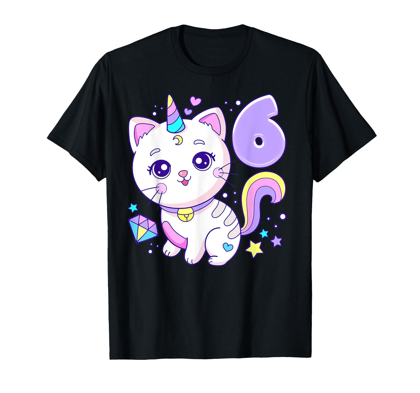 Birthday girl 6 years old, cat, unicorn, 6th birthday T-Shirt