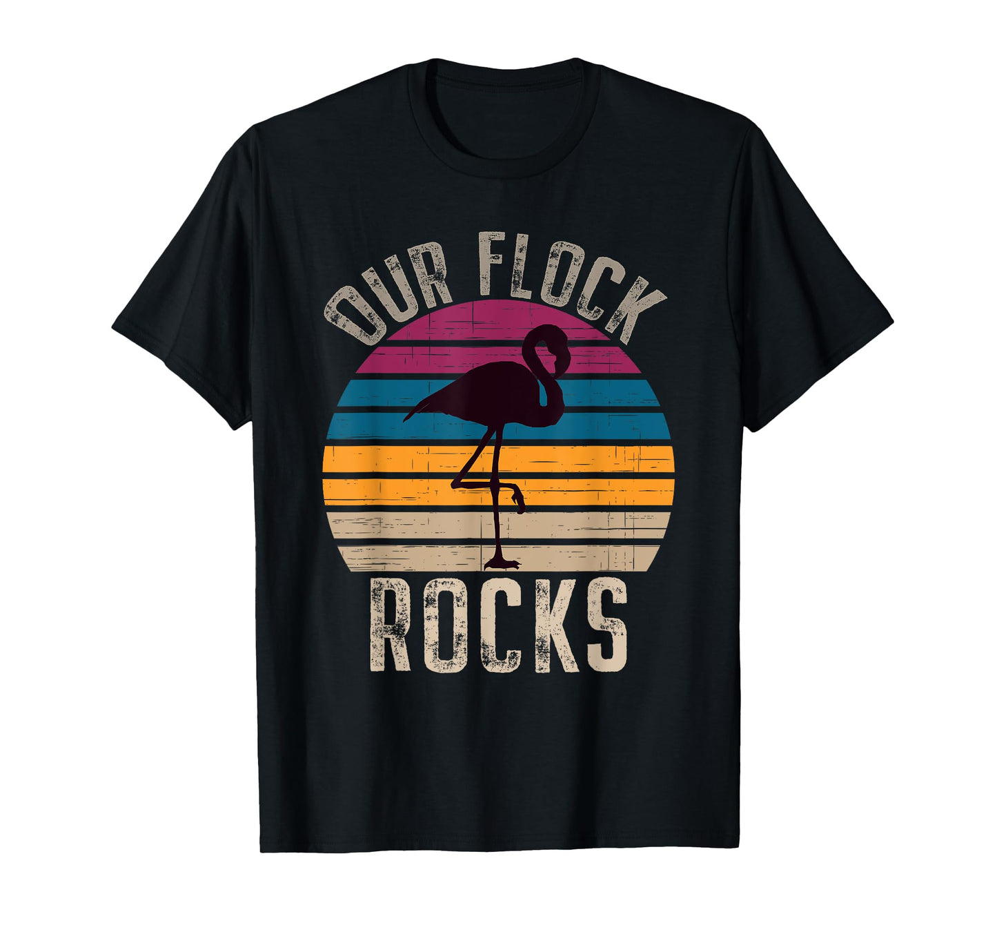 Our Flock Rocks Retro Vintage Flamingo Mothers Day Family T-Shirt