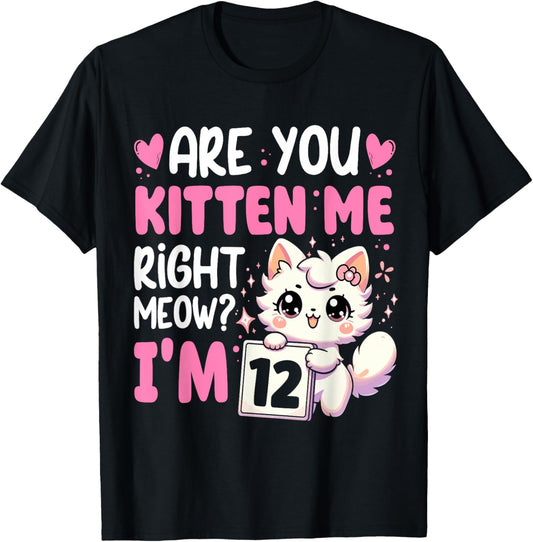 12th Birthday Shirt Girls 12yr 12 Year Old Kitten Cat Bday T-Shirt
