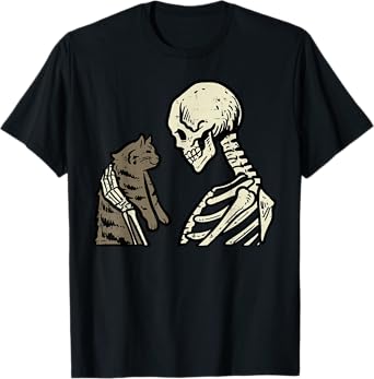 Skeleton Cat Cute Kitten Funny Halloween Men Women Girl Kids T-Shirt