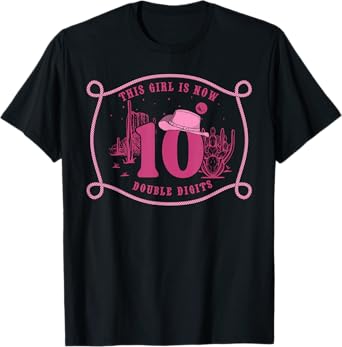 Howdy Cowboy Hat 10th Birthday Double Digits 10 Yrs Old T-Shirt