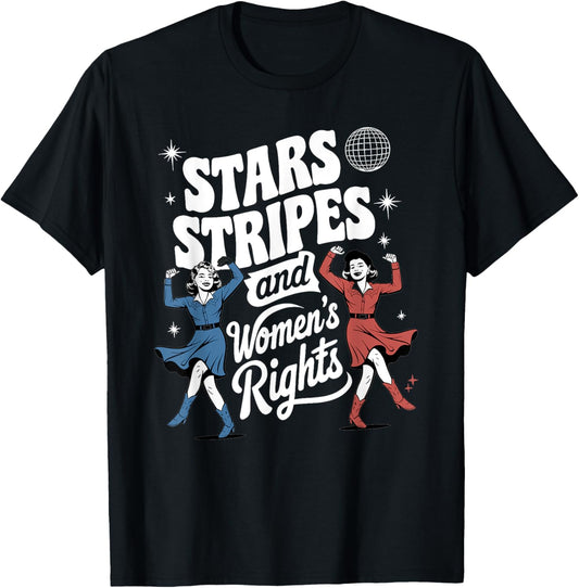 Stars Stripes & Equal Rights 4th Of July Retro Groovy Women T-Shirt