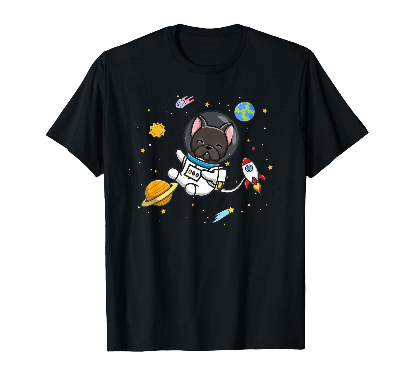 Funny Kids & Boys Kawaii Space Black French Bulldog Lover T-Shirt