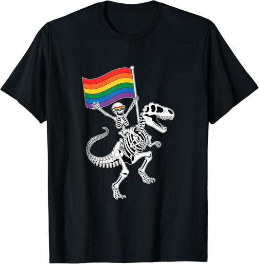 Skeleton Riding Dinosaur T Rex Halloween Night Ride Design T-Shirt