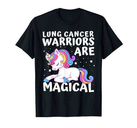 Warriors Are Magical Lung Cancer Awareness Unicorn White T-Shirt