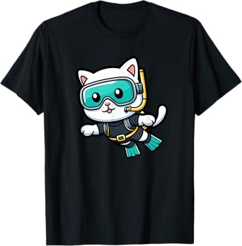 White Cat Scuba Diving Pet Funny Snorkeling Men Women Girls Kids T-Shirt