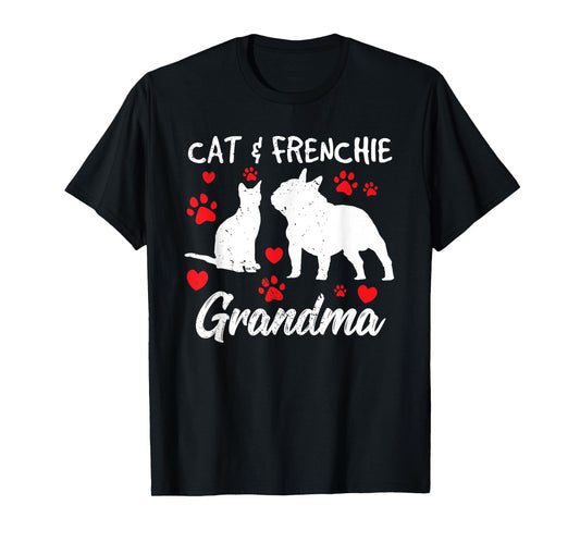 Cat and French Bulldog Grandma Frenchie Dog Grandmother Cute T-Shirt for Men Women