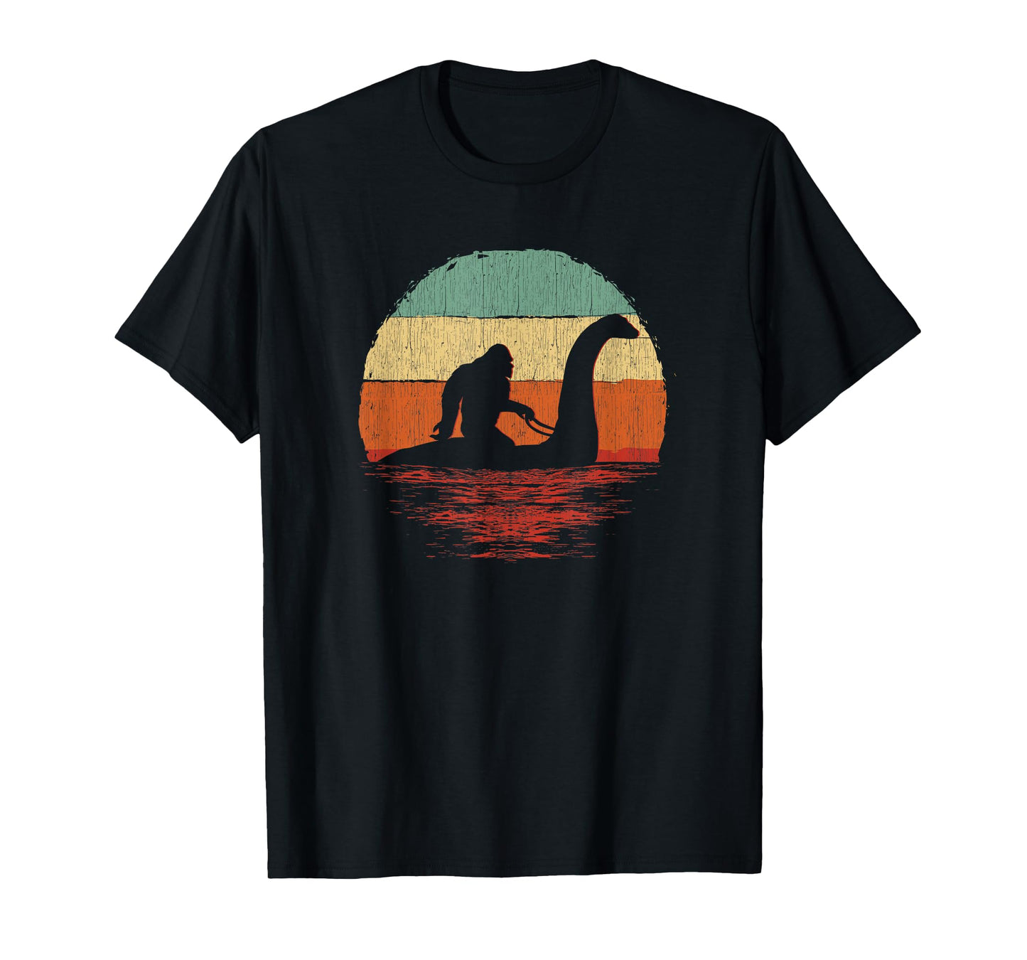 Vintage Funny Bigfoot Riding The Loch Ness Monster T-Shirt