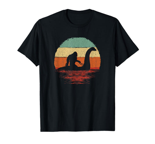 Vintage Funny Bigfoot Riding The Loch Ness Monster T-Shirt