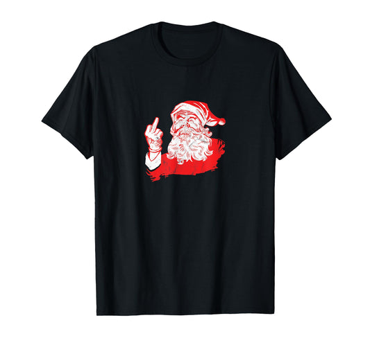 Funny Santa Flipping The Bird & Middle Finger Santa T-Shirt