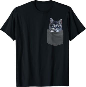 Funny Realistic Cute Kitten Cat Sitting in Pocket Pet Animal T-Shirt