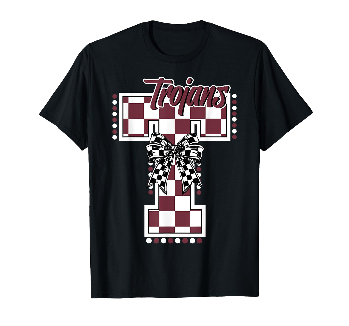Trojans Checkered Print Trojan Letter Maroon Trojans T-Shirt