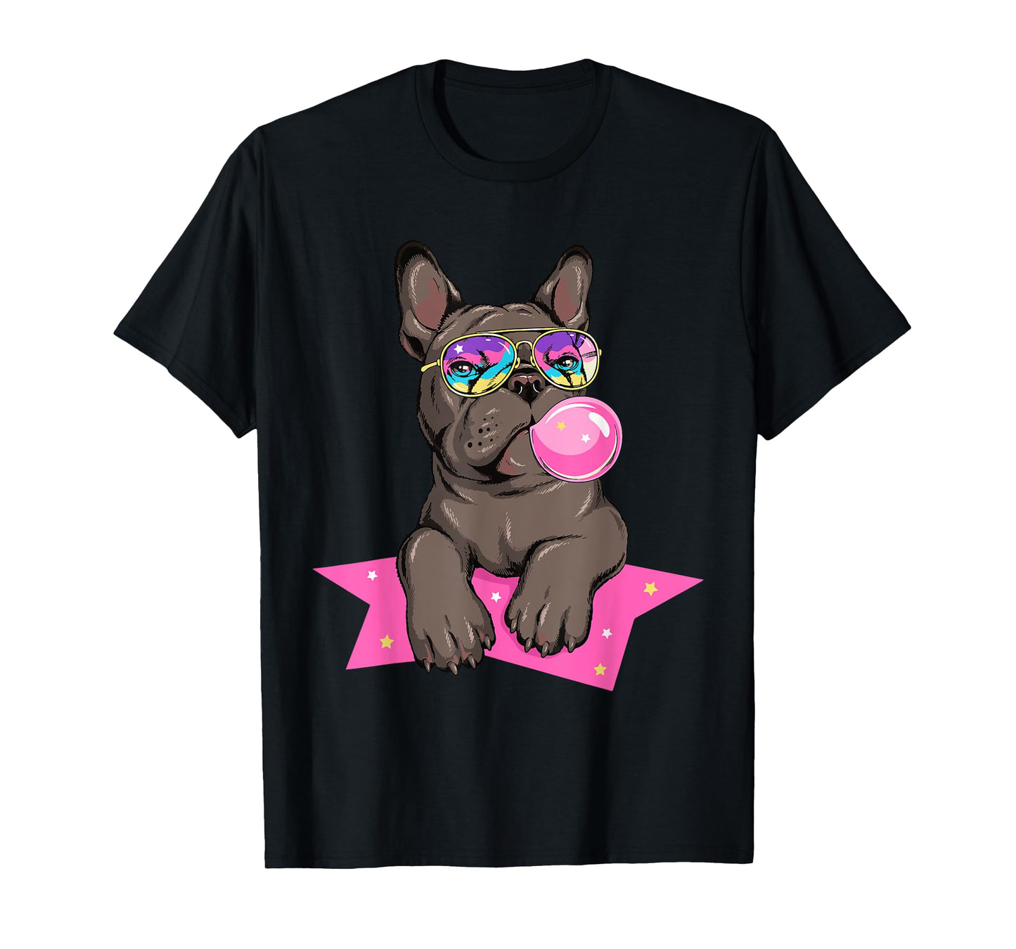 Funny French Bulldog Rockstar Bubblegum Frenchie Dog Lover Men Women Kids T-Shirt