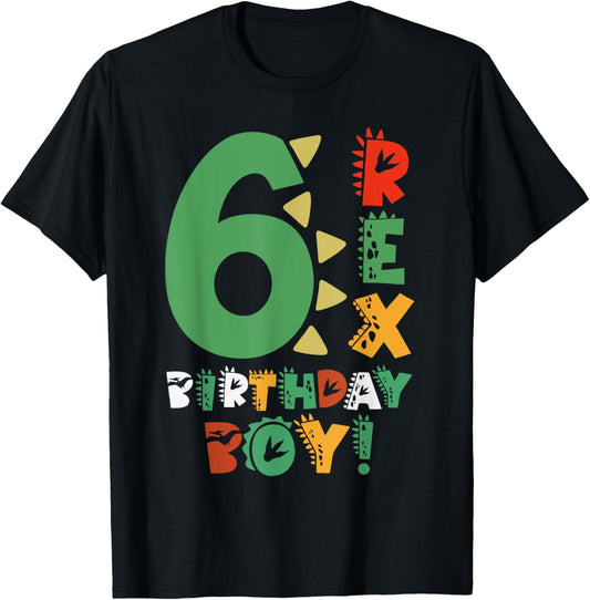6 Rex Birthday Boy Dinosaur Party Outfit Youth Kids T-Shirt
