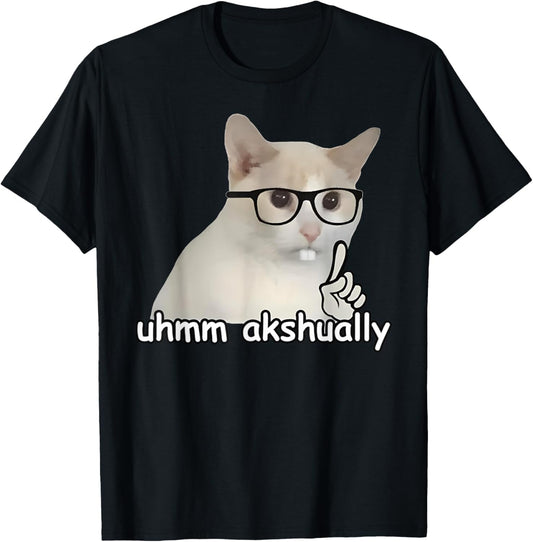 Well Erm Actually Funny Cat Nerd Geek Brainrot Internet Meme T-Shirt