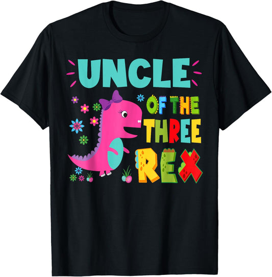 Uncle Of The Three Rex Birthday Dinosaur Family Matching T-Shirt