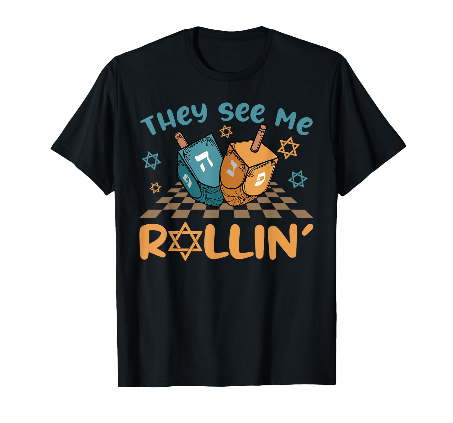 Groovy They See Me Rollin' Hanukkah 2024 Dreidel Game Jewish T-Shirt