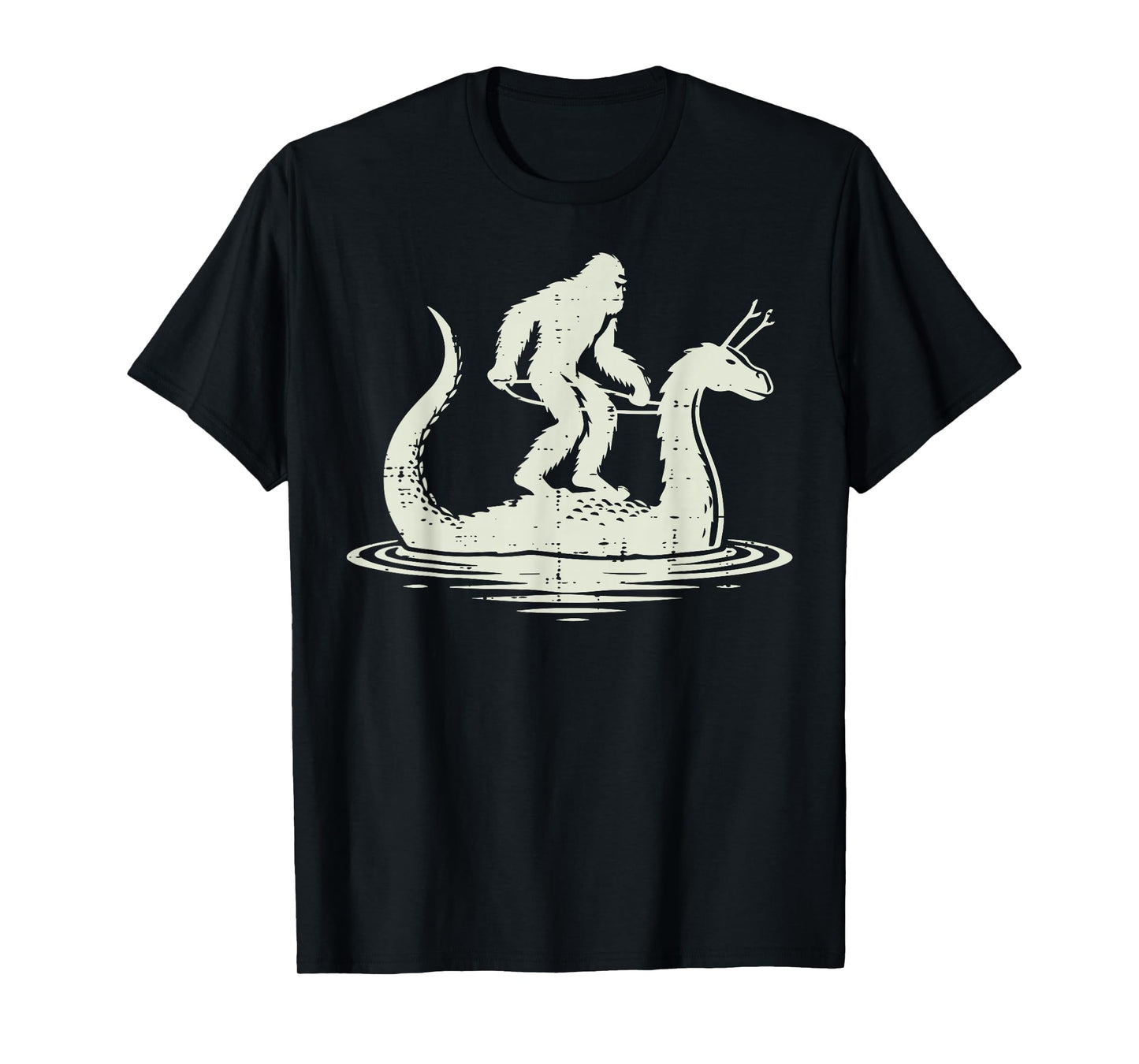Bigfoot Riding Loch Ness Fun Sasquatch Nessie Women Men Kids T-Shirt