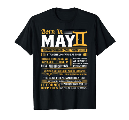 Born In May Gemini Funny Birthday Gift T-Shirt