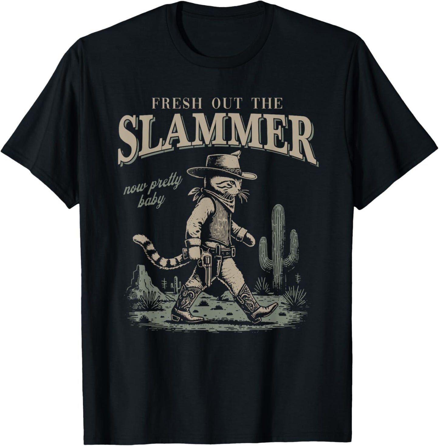 Fresh out the slammer Funny Cowboy Cat T-Shirt