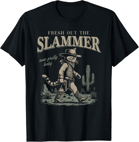 Fresh out the slammer Funny Cowboy Cat T-Shirt