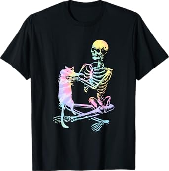 Skeleton Holding A Cat Shirt Lazy Halloween Costume Tie Dye Men Women T-Shirt