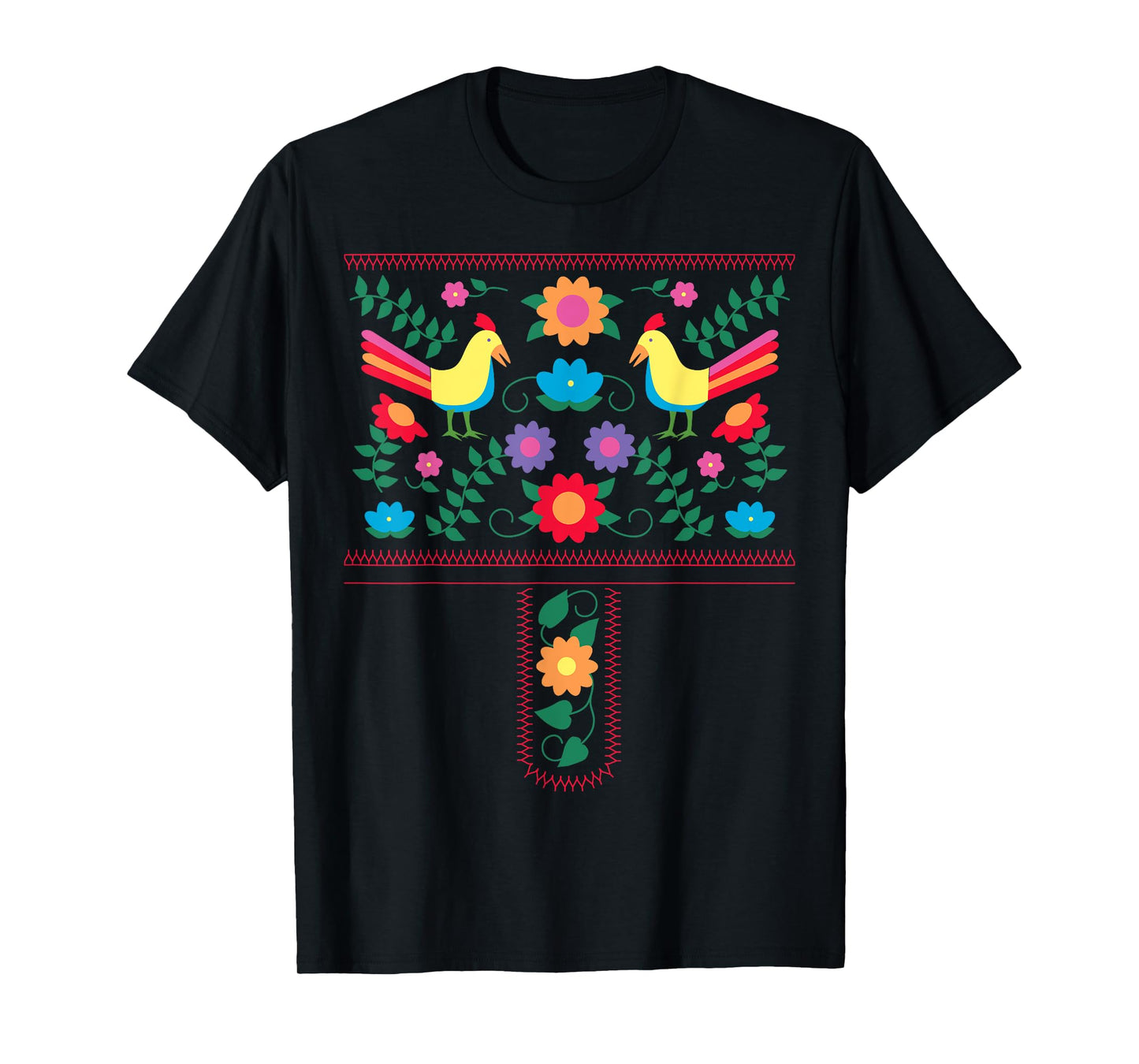 Bright Color Traditional Mexican Flowers and Birds T-Shirt