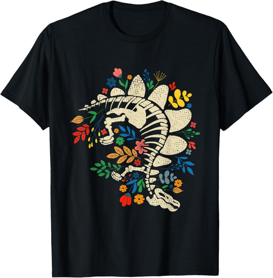 Dinosaur Bones Flower Paleontologist Prehistoric Dino T-Shirt