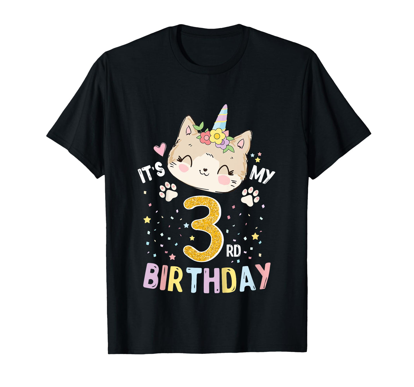 Kids It’s My 3rd Birthday Cute Unicorn Cat 3-Year-Old Girl T-Shirt