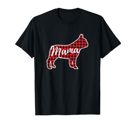 Red Plaid Mama French Bulldog Dog Mom Buffalo Pajama Shirt T-Shirt for Women