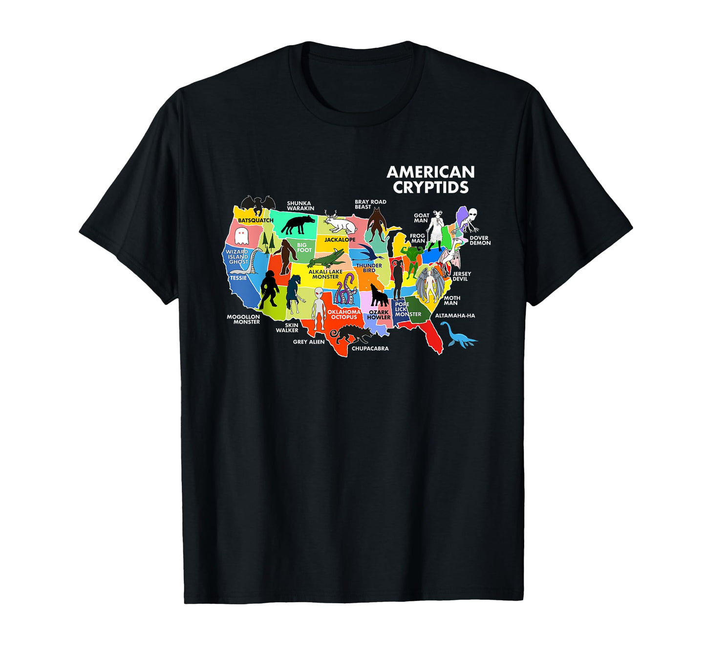Cryptids Map of the USA T-Shirt