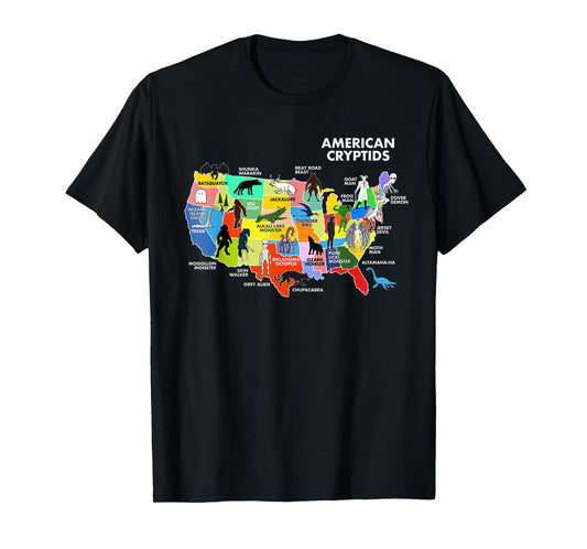 Cryptids Map of the USA T-Shirt
