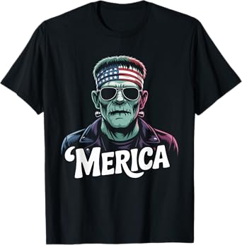 Frankenstein Monster Lover Sunglasses USA Flag 4th of July T-Shirt