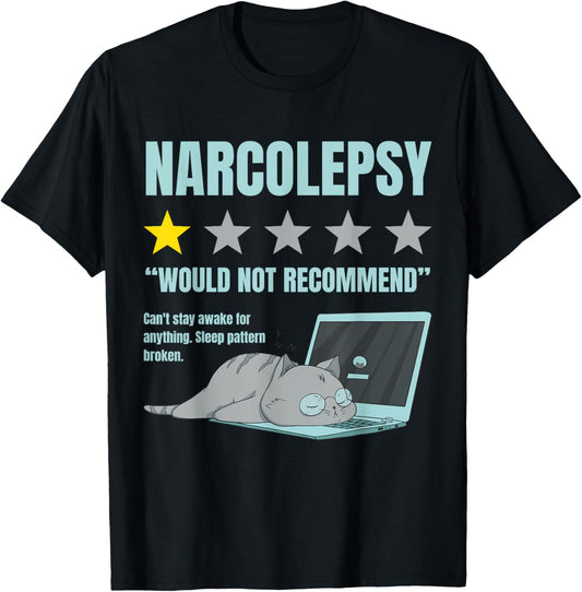 Narcolepsy Awareness, Funny Cat Design, Black Unisex Adult T-Shirt, Small
