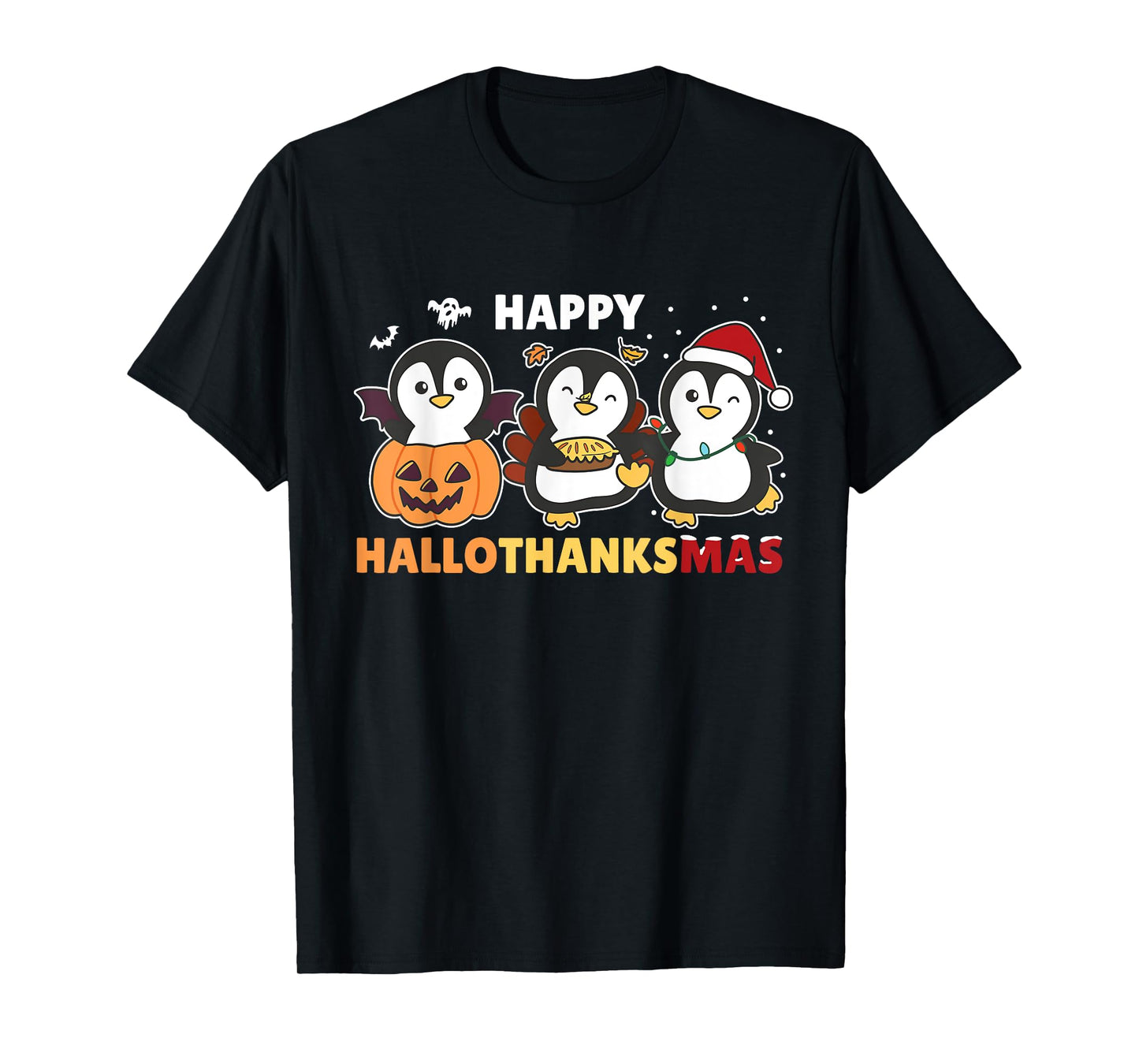 Penguin Christmas Halloween Costume Happy Hallothanksmas T-Shirt