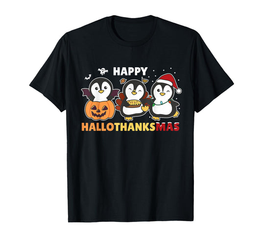 Penguin Christmas Halloween Costume Happy Hallothanksmas T-Shirt
