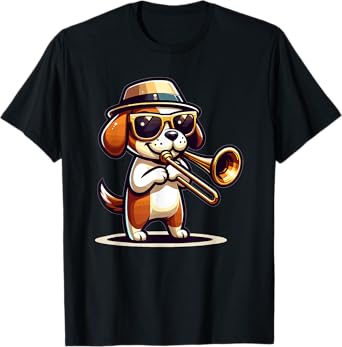 Musician with a dog playing trombone T-Shirt
