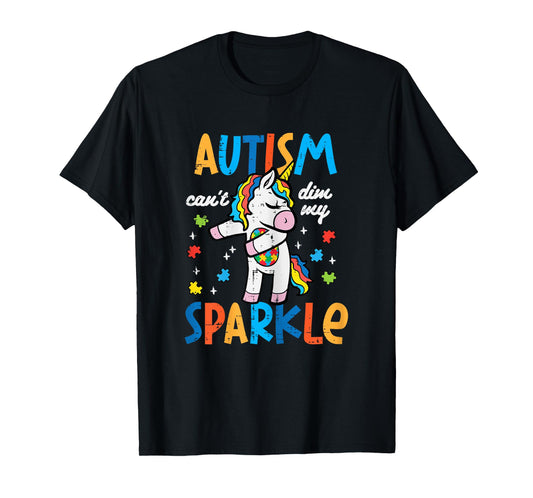Autism Unicorn Floss Cant Dim My Sparkle Awareness Girls Kid T-Shirt