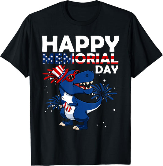 Happy Memorial Day 4th Of July Dinosaur American Flag Hat T-Shirt
