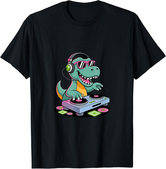 DJ Dino Funny Music Lover Dinosaur Turntable Vibes T-Shirt