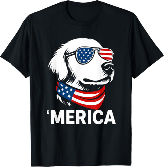 Golden Retriever Dog Merica Patriotic American 4th Of July T-Shirt