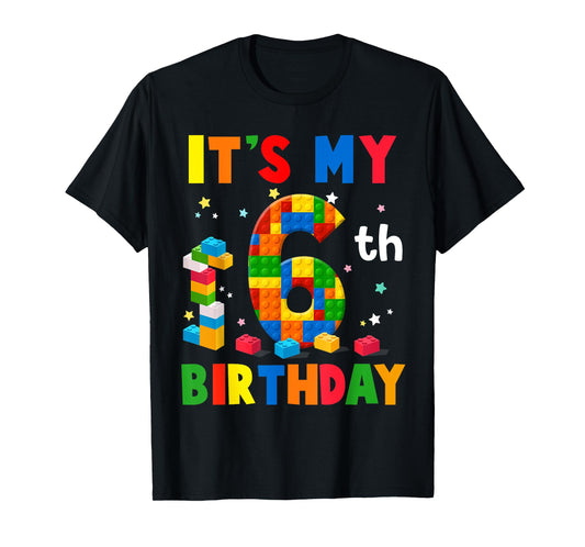 It's My 6th Birthday Building Blocks Bricks 6 Years Old Boy T-Shirt