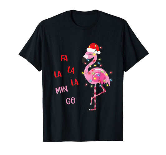 Fa La La Mingo Christmas Flamingo Tree Lights Santa Flamingo T-Shirt