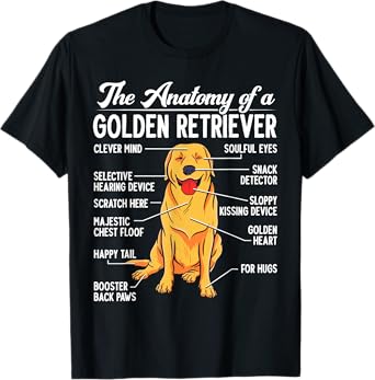 The Anatomy Of A Golden Retriever Funny Dog Lover Puppy T-Shirt for Men Women Girls Kids
