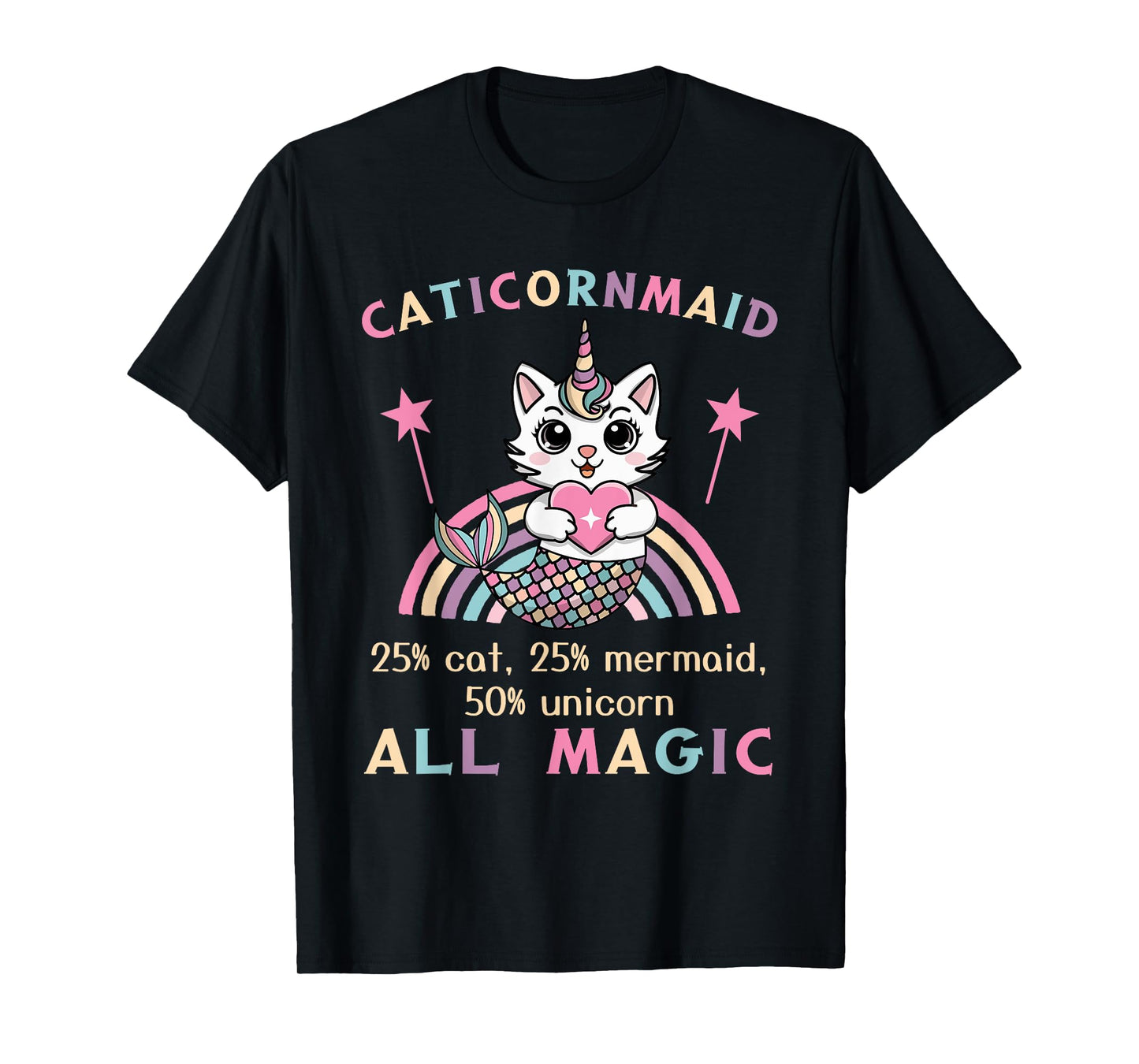 Caticorn Mermaid 50% Unicorn Cat Cute Girls Meowgical Theme T-Shirt