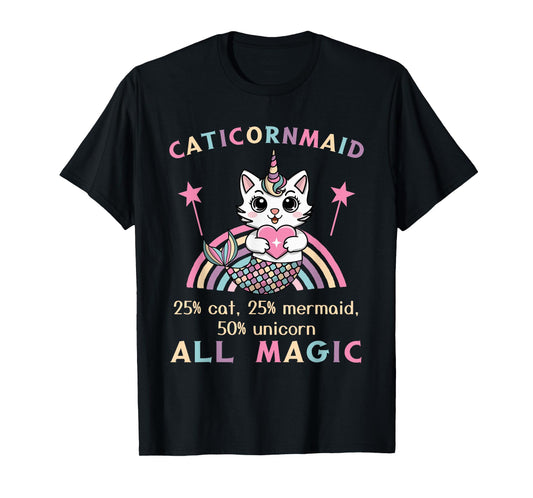 Caticorn Mermaid 50% Unicorn Cat Cute Girls Meowgical Theme T-Shirt