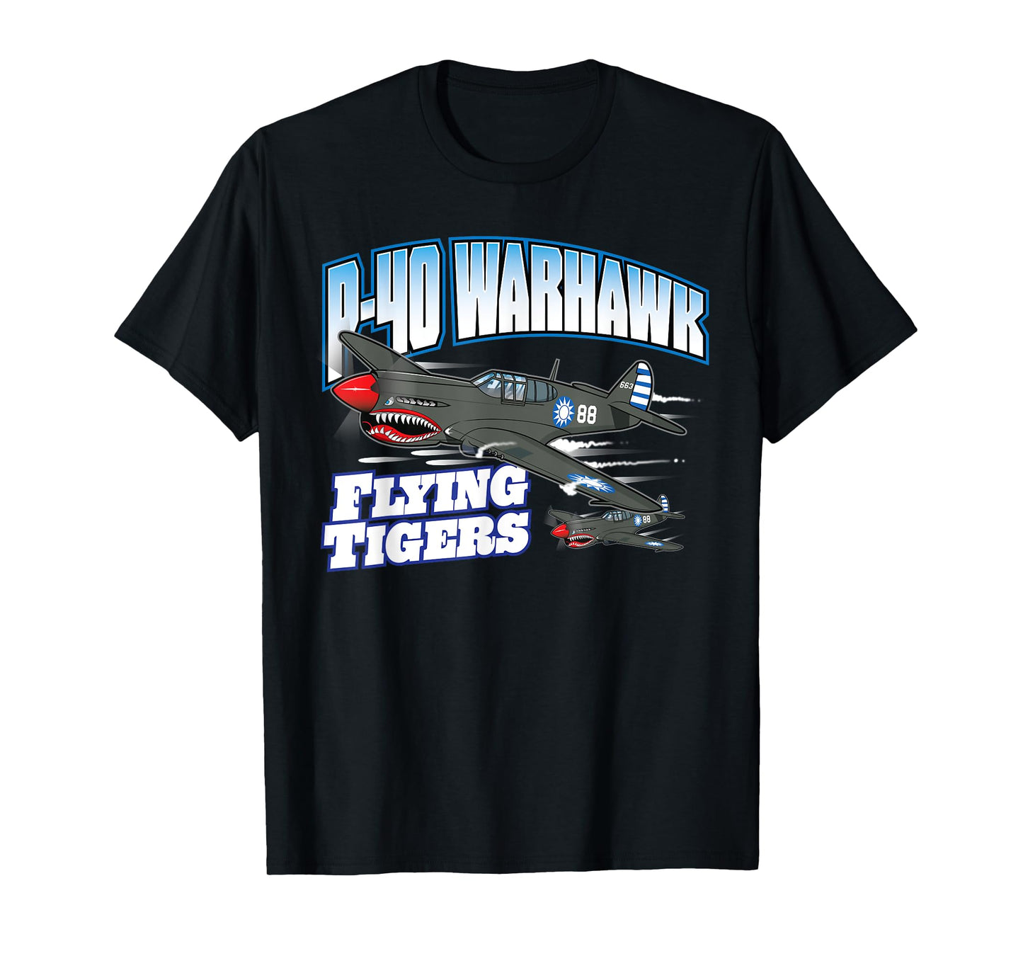 Toon Factory Tees P-40 Warhawk Flying Tigers Warbirds Unisex-Adults Black T-Shirt T-Shirt