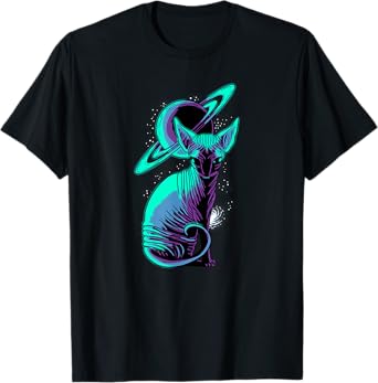 Galaxy Saturn Planet Sphynx Cool Cat Feline Cat Lover Gift T-Shirt for Men Women Kids